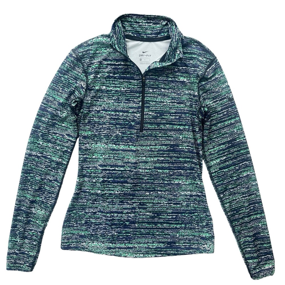Nike Pro Dri-FIT Women M Green Blue Space Dye Half Zip Pullover 849315-387 Sport